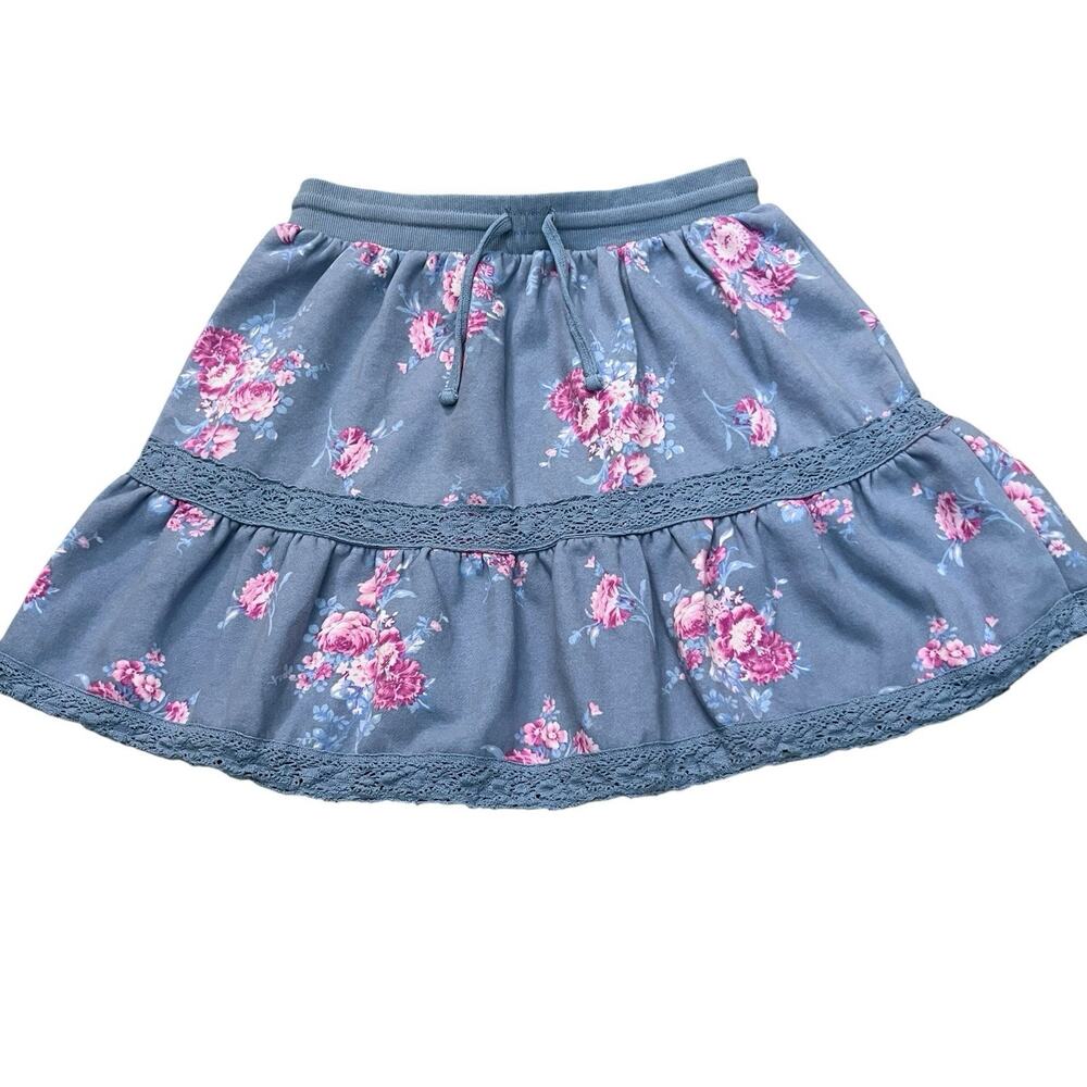 Treasures By Shabby Chic Tiered Floral Mini Skirt Medium A-line Cottagecore Blue